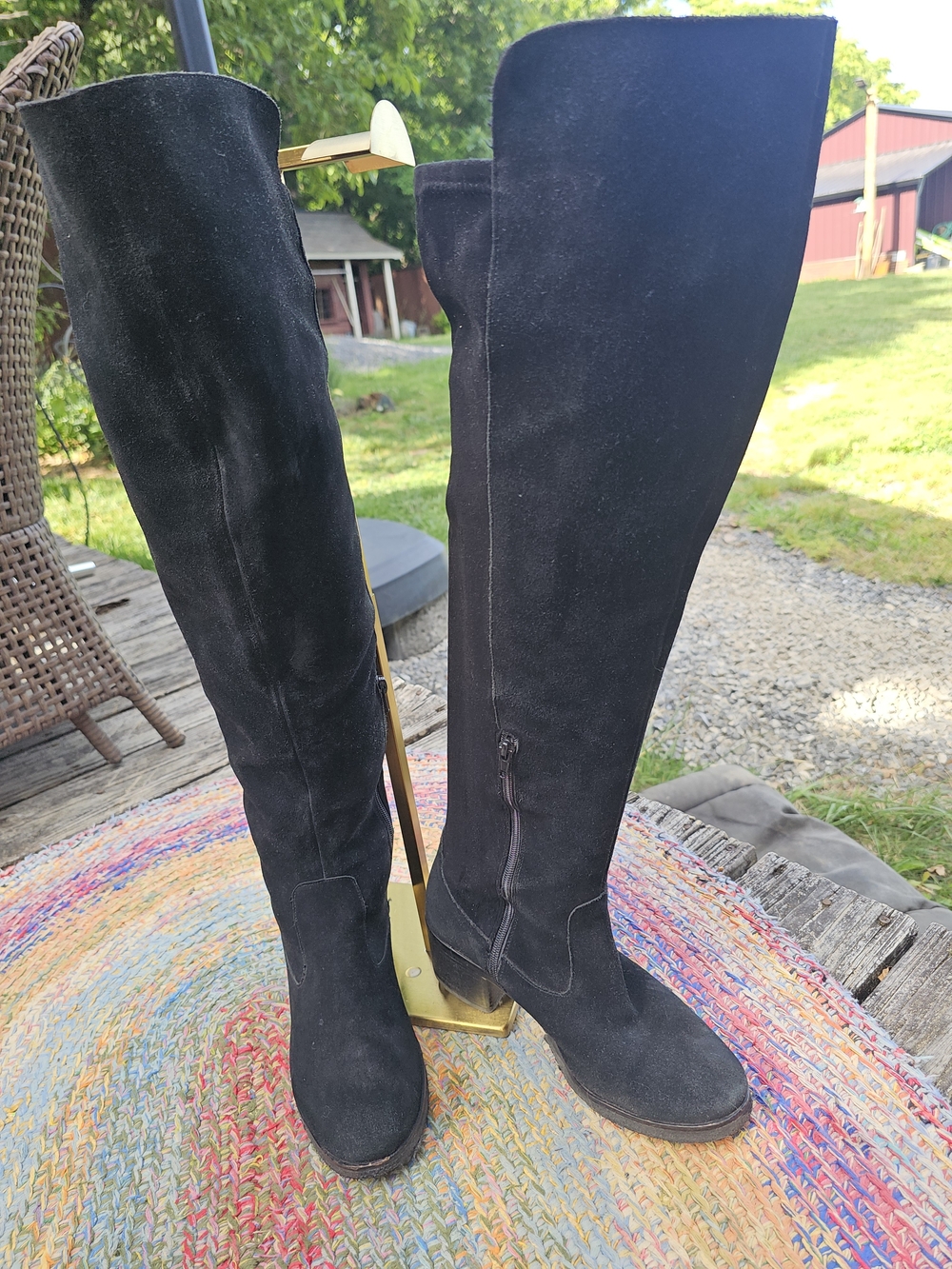 Vince Camuto Tall Black Leather Suede Over-The-Knee Boots - Picture 11 of 15